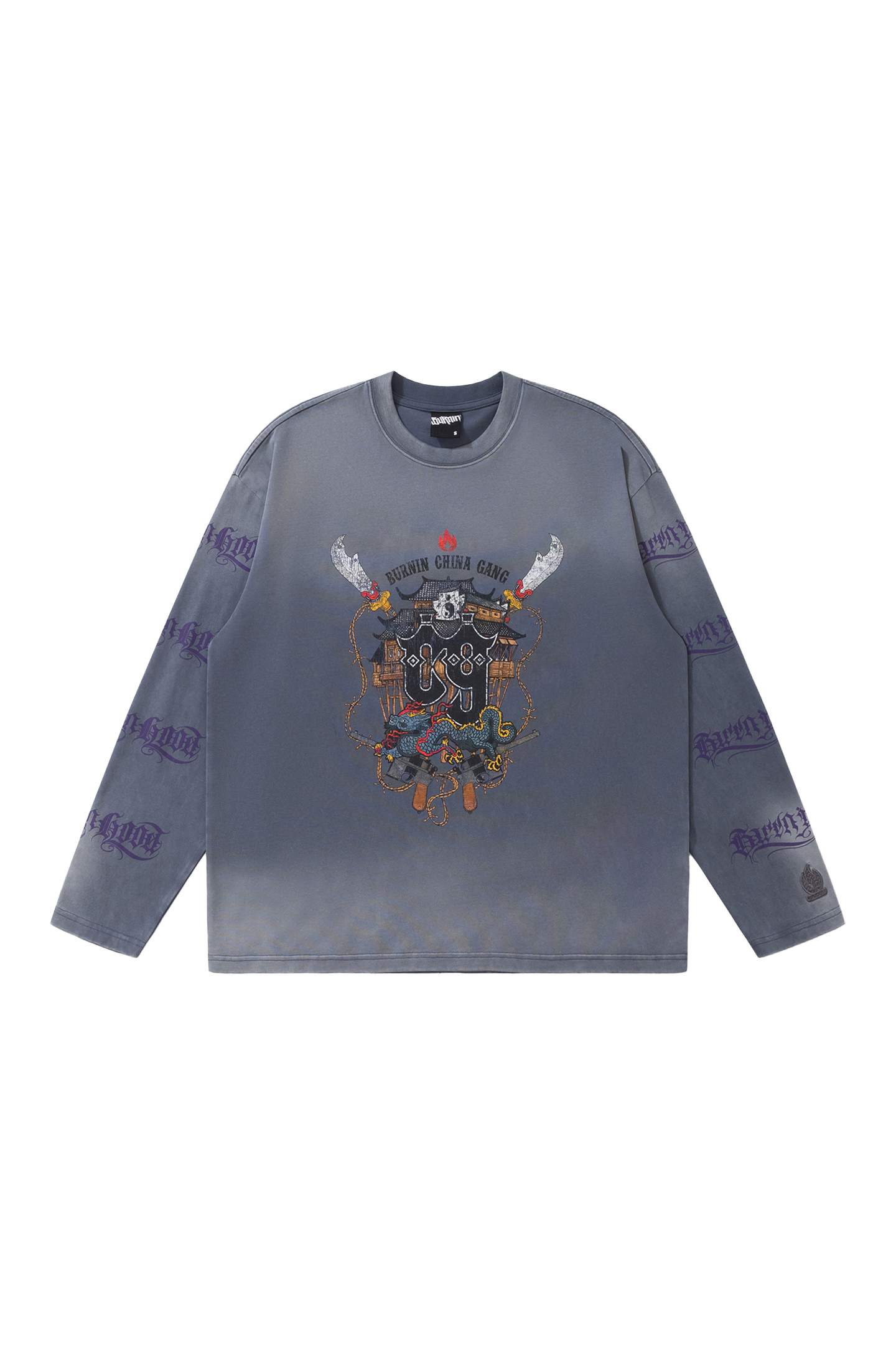 BURNIN Dyeing Distressed Community Culture Sweatshirt - PSYLOS 1, BURNIN Dyeing Distressed Community Culture Sweatshirt, Sweatshirts, Burnin, PSYLOS 1